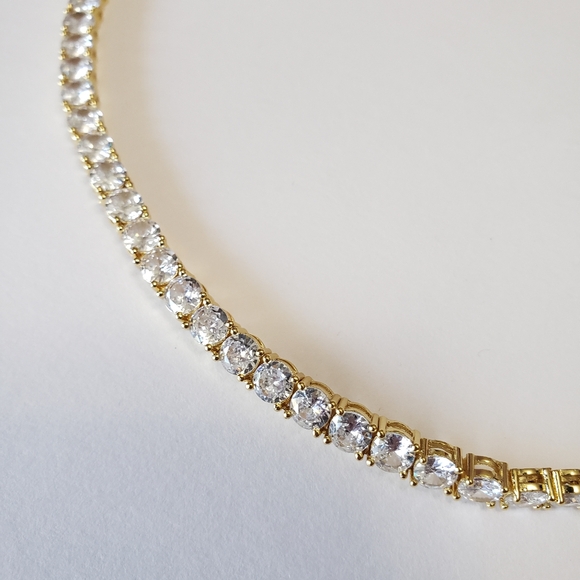 Tennis Chain Necklace Real Gold Plated Hip Hop Rock Street Jewelry 16 inches - Picture 8 of 13